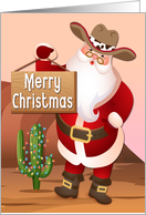 Western Santa in Desert with Decorated Cactus for Merry Christmas card