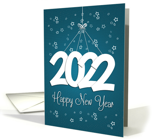 2022 Held with String with Stars and Blue Background for New Year card