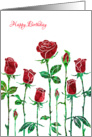 Happy Birthday with Stylized Red Roses, Floral Design, card