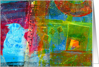 Blue Bird, Anyone, Any Occasion, Abstract, Acrylic Painting-Collage card
