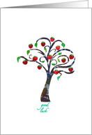 Good Luck in New Job with Stylized Apple Tree, Elegant Colorful Design card