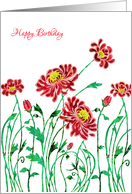 Happy Birthday with Stylized Chrysanthemum Flowers, Floral Design, card