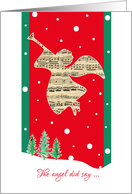 Merry Christmas with Stylized Angel in Snow Scene, Happy Holiday card