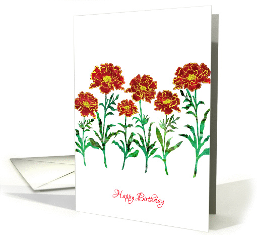 Business - Happy Birthday Red Marigold Flowers, Elegant... (1332770)