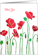 Thank You with Stylized Red Poppy, Floral Design card