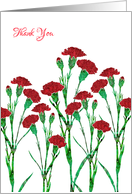 Thank You with Stylized Red Carnation, Elegant Floral Design, card