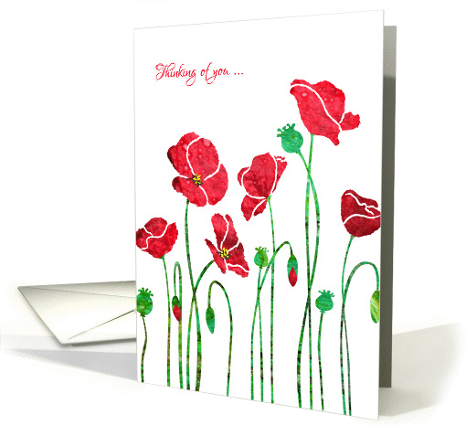 Thinking of You with Stylized Red Poppy, Elegant Floral Design, card