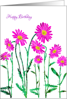 Happy Birthday with Stylized Pink Daisy, Elegant Floral Design, card
