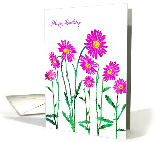 April Birthday with Stylized Pink Daisy, Elegant Floral Design card
