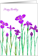 Happy Birthday with Stylized Purple Iris, Elegant Floral Design card