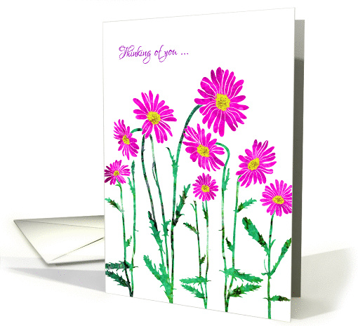 Thinking of You with Stylized Pink Daisy, Elegant Floral Design card