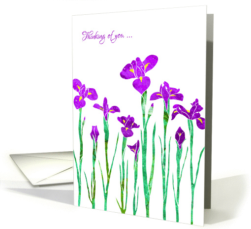 Thinking of You with Stylized Purple Iris, Elegant Floral Design card