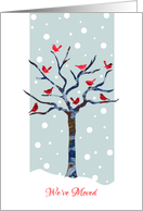 Christmas - We’ve Moved with Stylized Red Robins on Tree in the Snow card