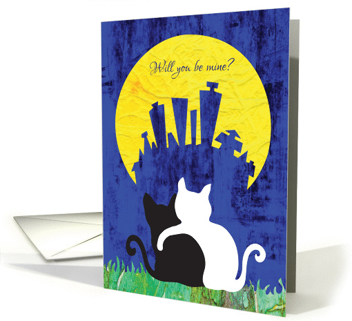 Be My Valentine - Hugging Cats in the Moonlight card (1338960)