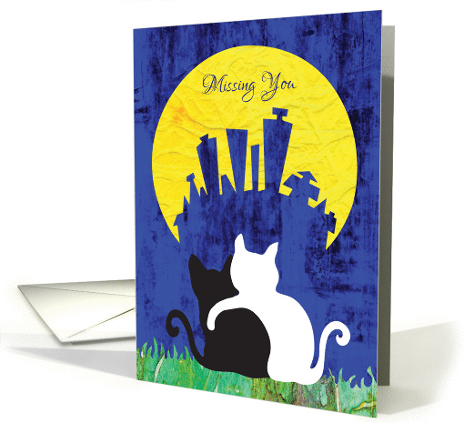 Valentine's Day - Missing You with Hugging Cats in the Moonlight card