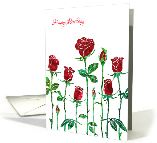 Happy Birthday with Stylized Red Roses, Floral Design, card (1340474)