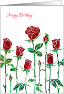Happy Birthday with Stylized Red Roses, Floral Design, card