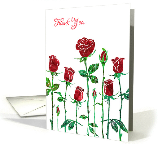 Thank You with Stylized Red Rose, Floral Design card (1340684)