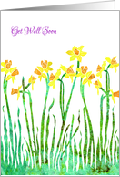 Get Well Soon with Stylized Yellow Daffodil, Floral Design, Collage card