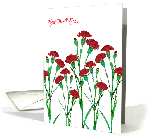 Get Well Soon with Stylized Red Carnation, Floral Design card