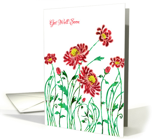 Get Well Soon with Stylized Red Chrysanthem, Floral Design card