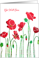Get Well Soon with Stylized Red Poppy, Floral Design card