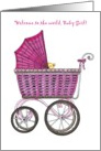 Vintage Pram New baby girl card