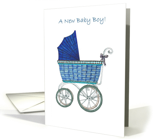 Vintage Pram New baby boy - congratulations card (1404238)
