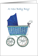 Vintage Pram New baby boy - congratulations card