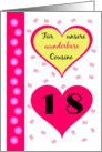 18th birthday our cousin(f) pink hearts - German language card