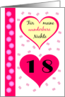 18th birthday my niece pink hearts - German language card