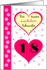 18th birthday my sister pink hearts - German language card