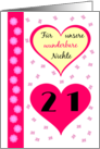 21st birthday our niece pink hearts - German language card