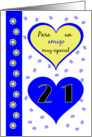 21st birthday friend(m) blue hearts - Spanish language card