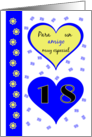 18th birthday friend(m) blue hearts - Spanish language card