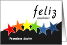 Custom name birthday stars black and white - Spanish language card