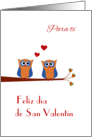 Valentine two cute blue owls - Spanish language card