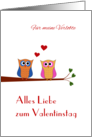 Valentine for fiance two cute owls - German language card