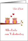 Valentine two cute pink owls - German language card