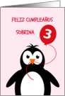 Cute 3rd birthday penguin niece - spanish language card