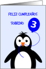 Cute 3rd birthday penguin nephew - spanish language card