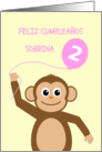 Cute 2nd birthday monkey niece - spanish language card