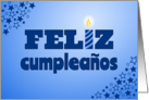 Feliz cumpleanos blue lettering with candle - spanish language card