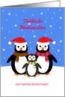 Frohe Weihnachten penguin family custom text christmas card