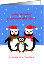 Feliz Navidad penguin family custom text christmas card