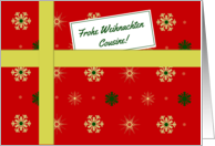 Frohe Weihnachten - For cousin (f) German language Christmas parcel card