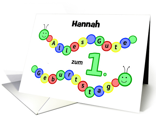 1st birthday caterpillars custom name - German language card (1319992)