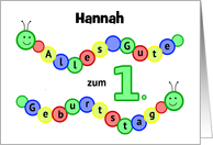 1st birthday caterpillars custom name - German language card