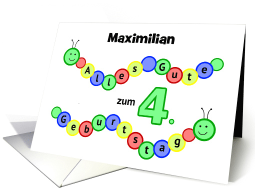 4th birthday caterpillars custom name - German language card (1320004)