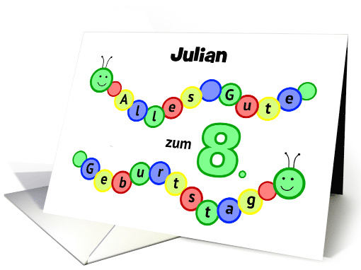 8th birthday caterpillars custom name - German language card (1320900)